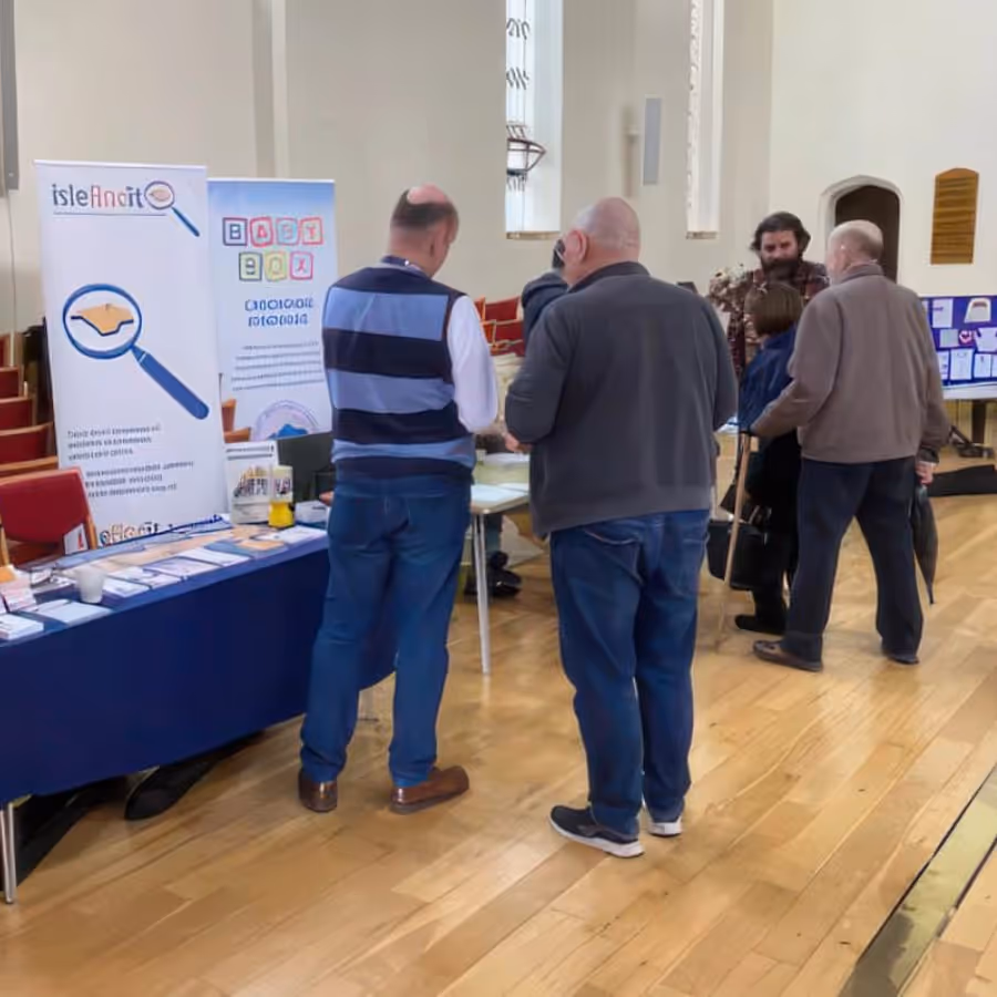 People visiting a community information event