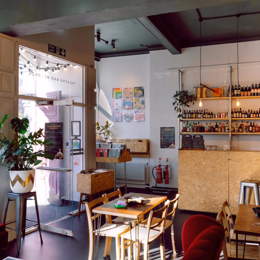 Inside a modern trendy cafe bar
