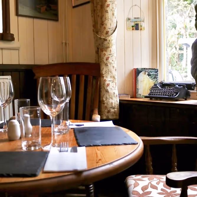 Table set for dining in a traditional pub