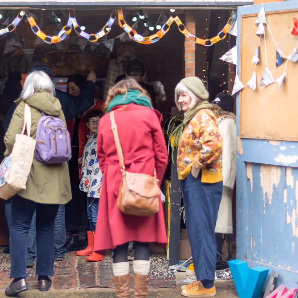 Shoppers at a vintage market