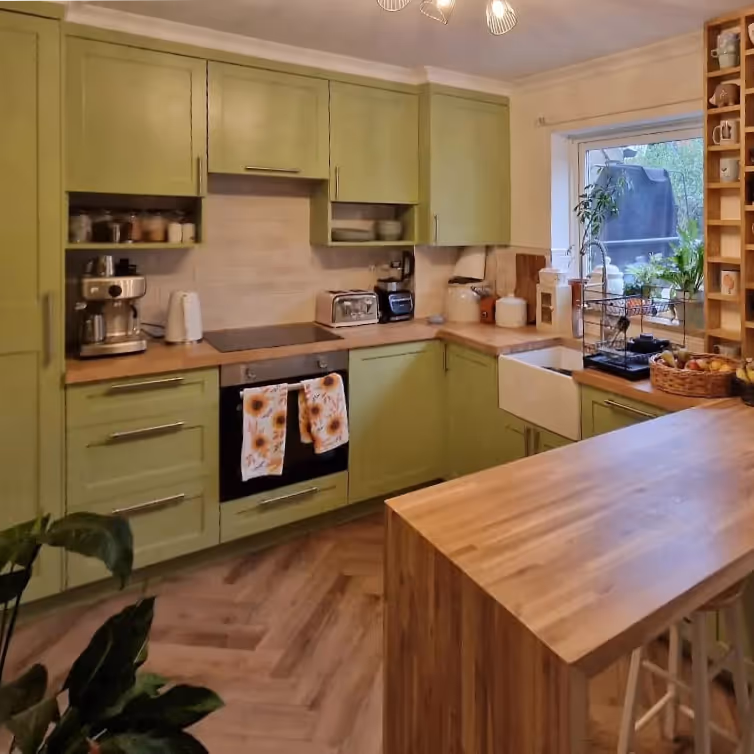 Olive green fitted kitchen