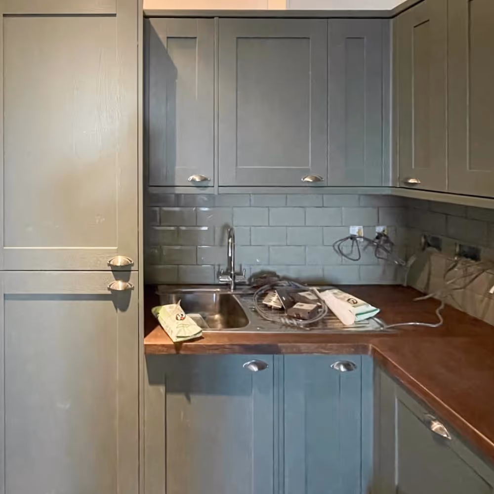 Shaker kitchen with slate blue cupboards