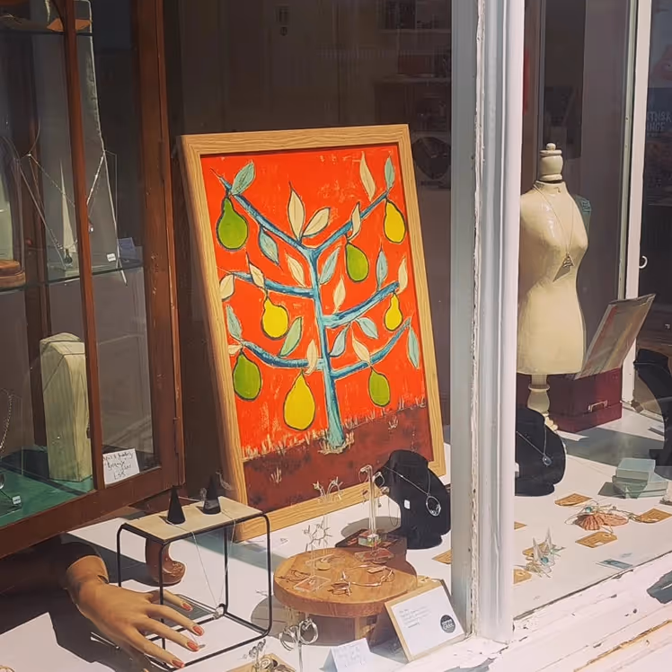 Looking through the window of a art gallery