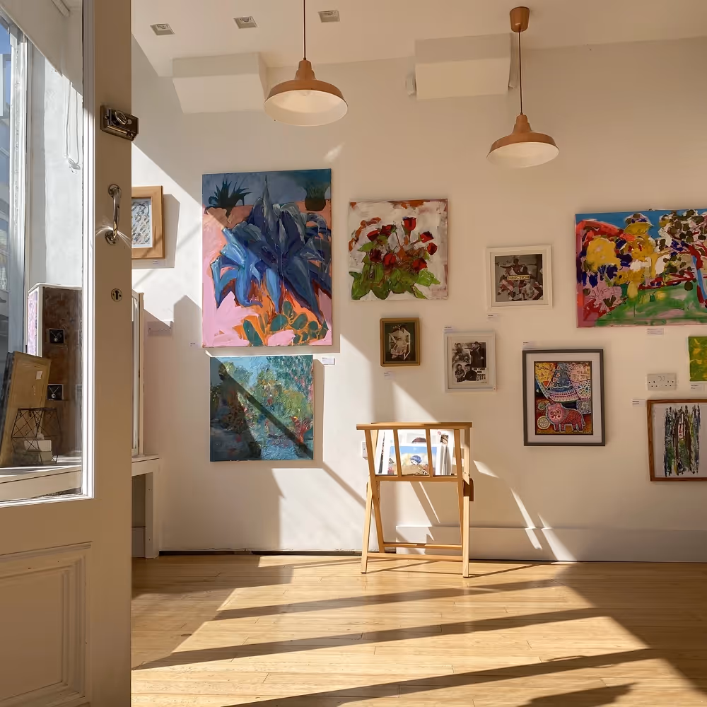Inside an art gallery