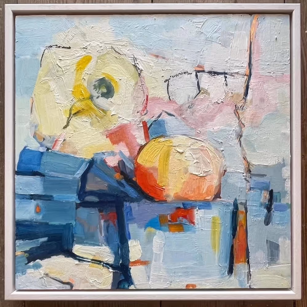 A framed modern abstract oil painting