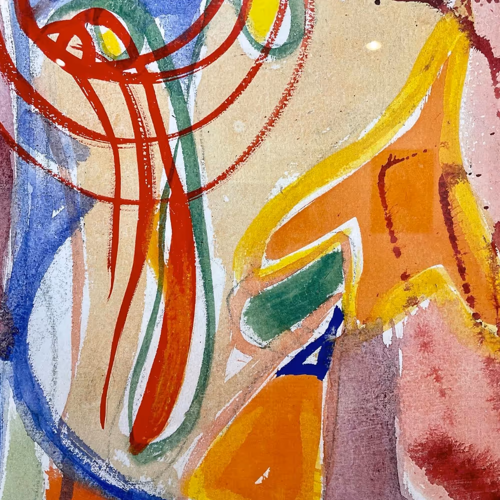 An abstract painting in bright colours