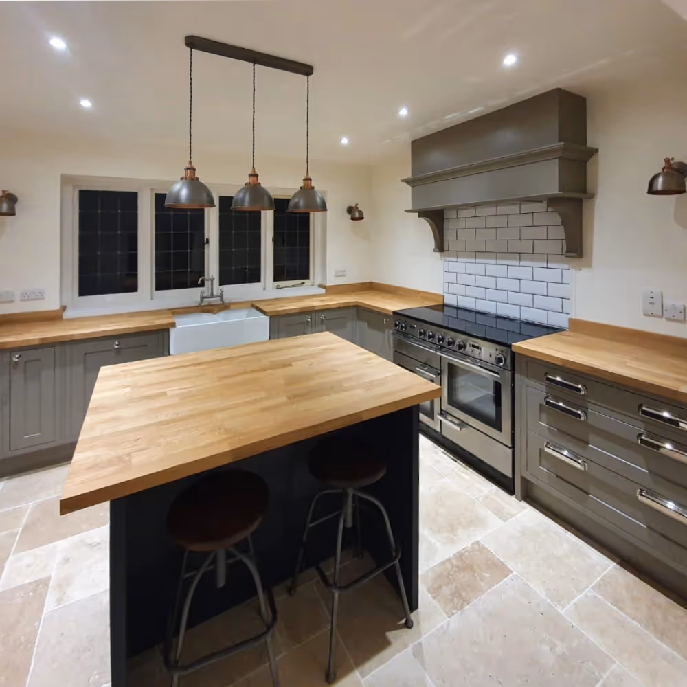 A hand built kitchen in dark grey