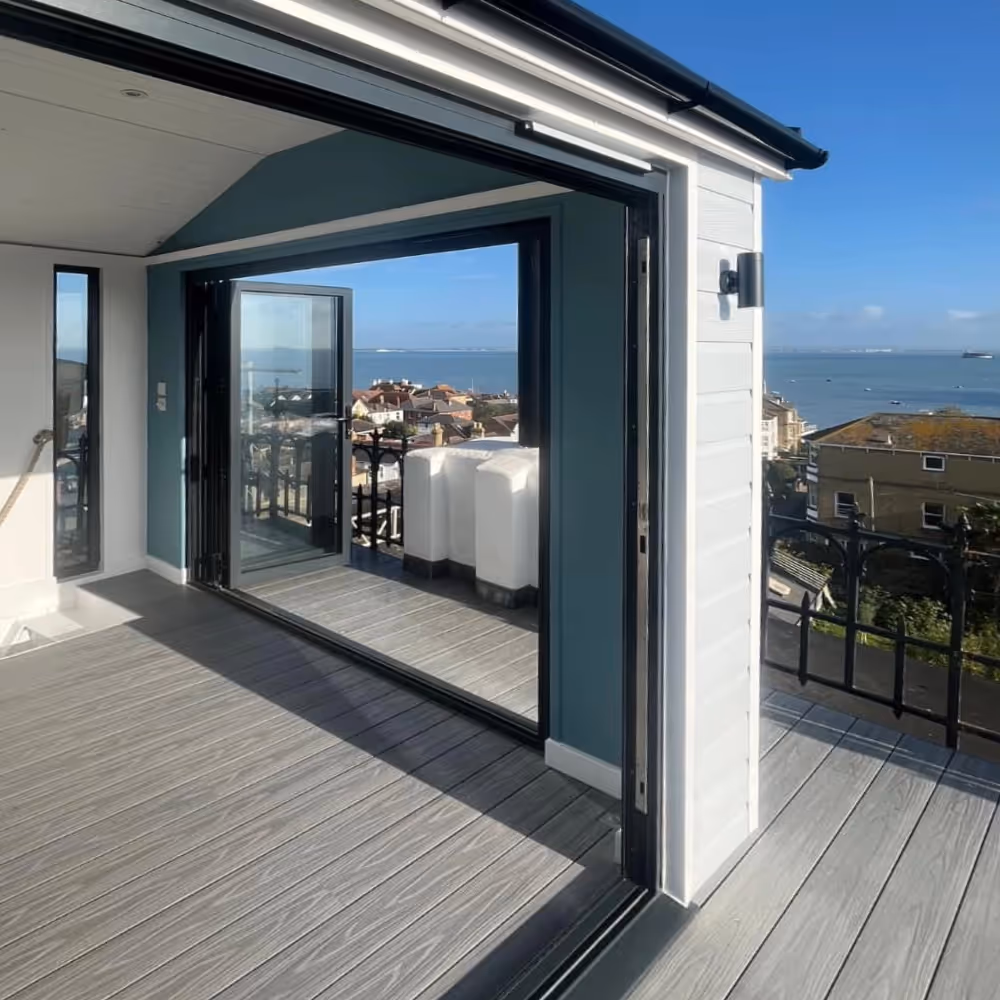 A summerhouse looking out towards the sea
