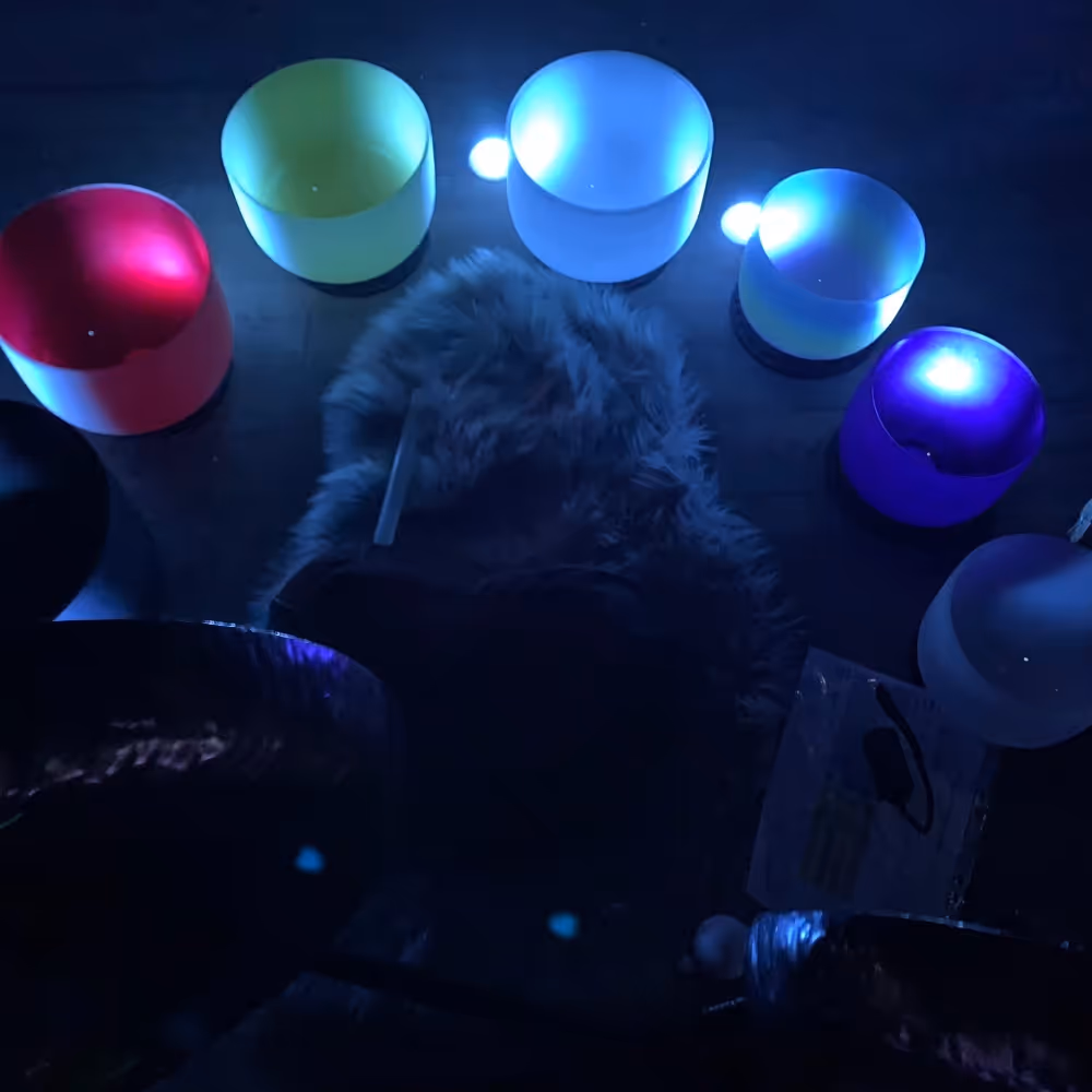 Crystal sound bowls in nightlight