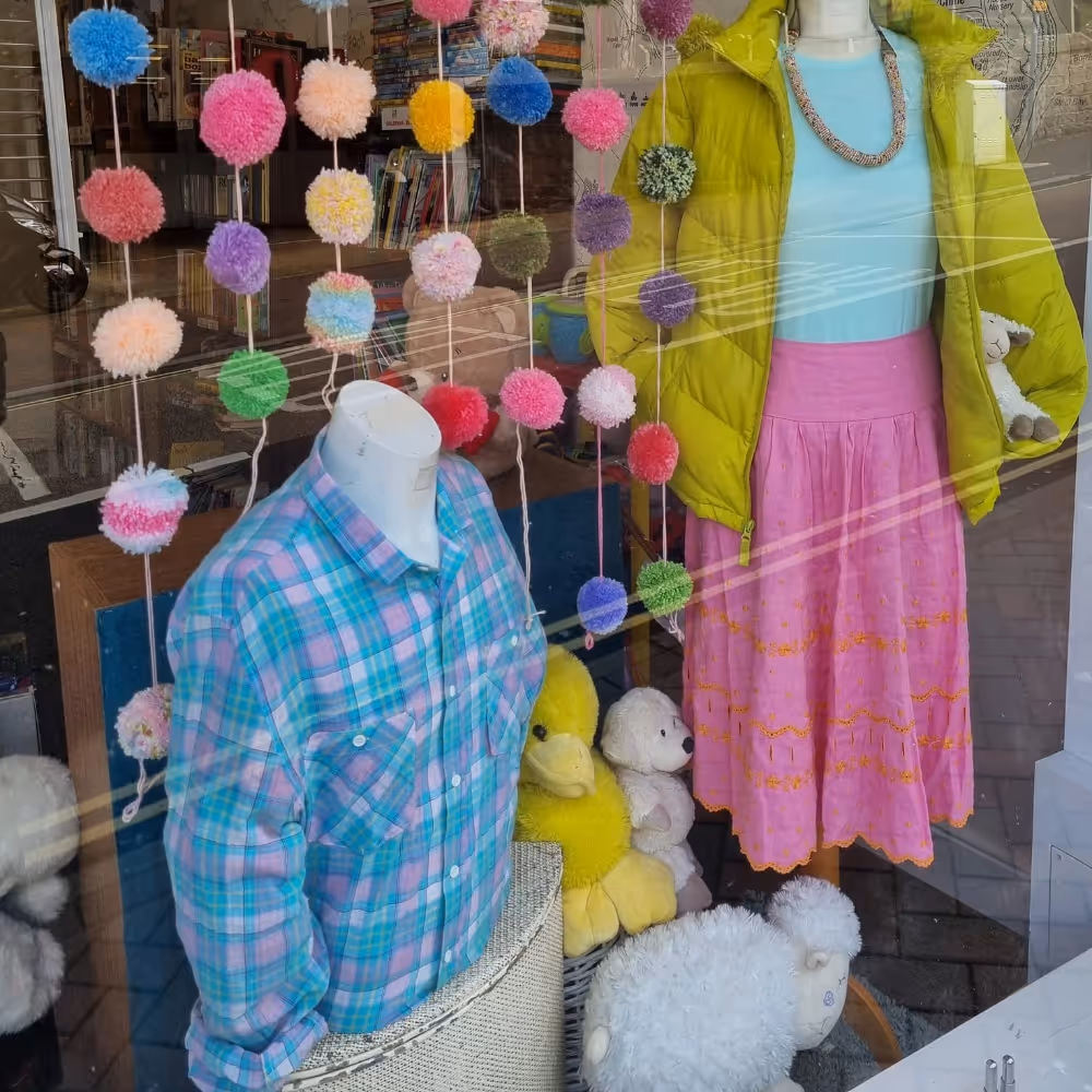 A colourful spring themed shop window