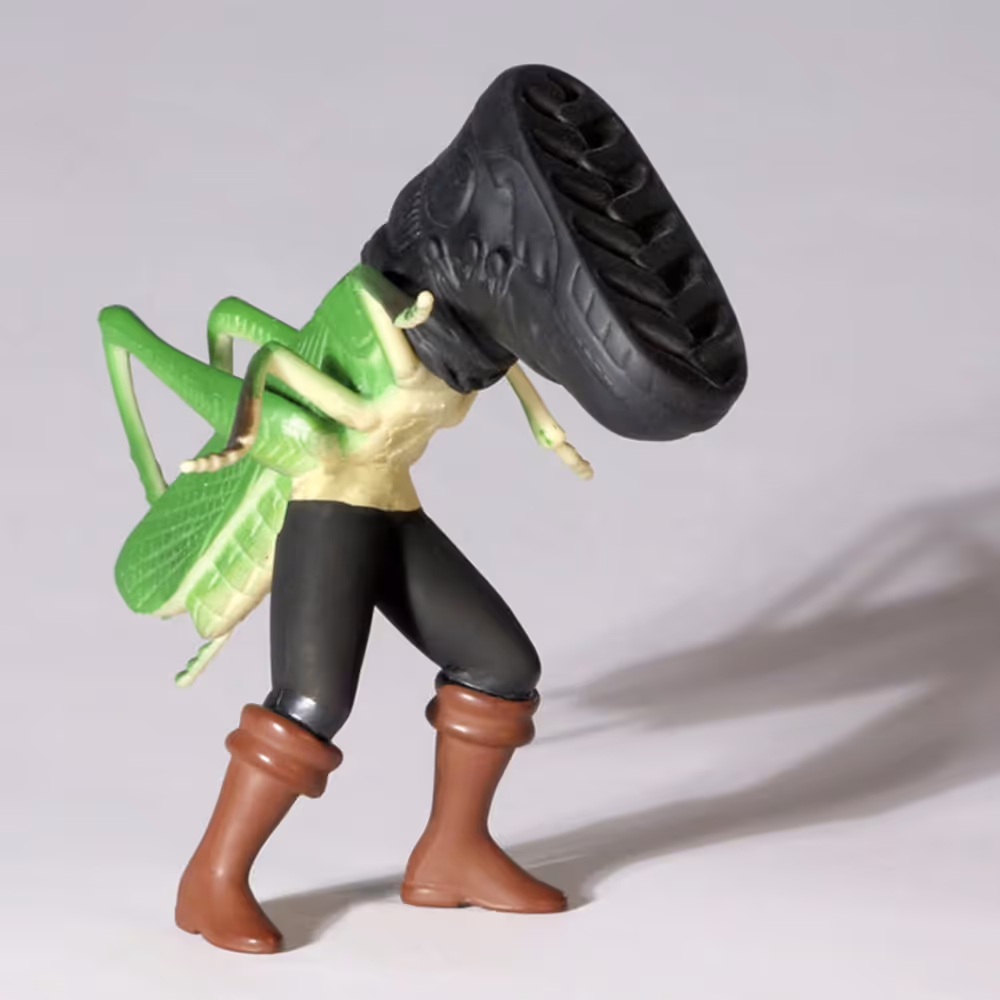 Plastic art of a half man half insect