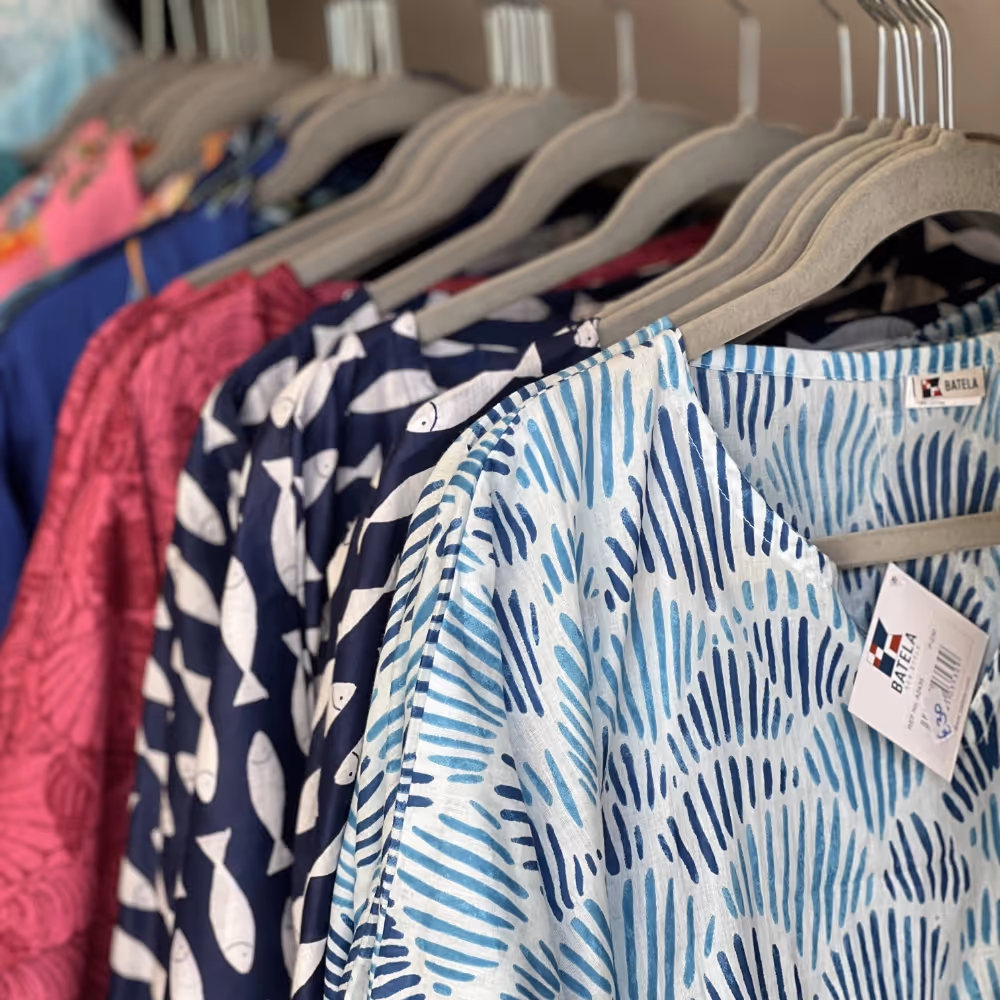 Clothes on a rail in a gift shop
