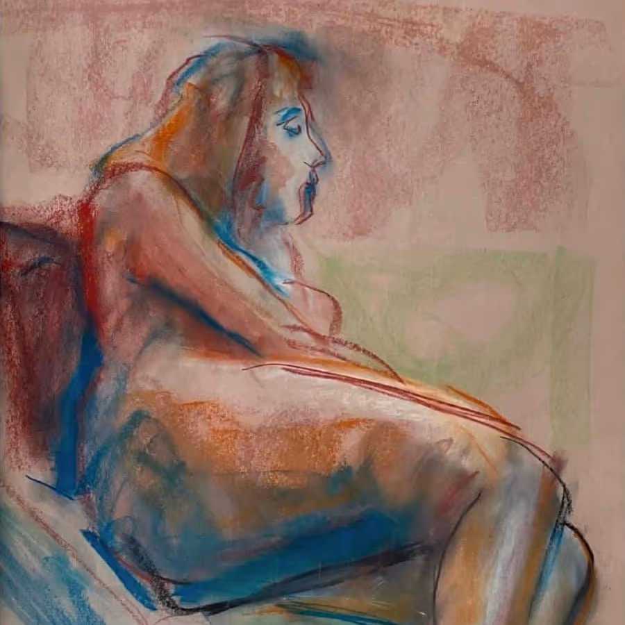 A pastel drawing of a nude figure