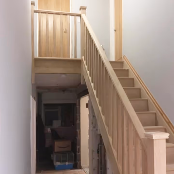 A newly installed oak staircase