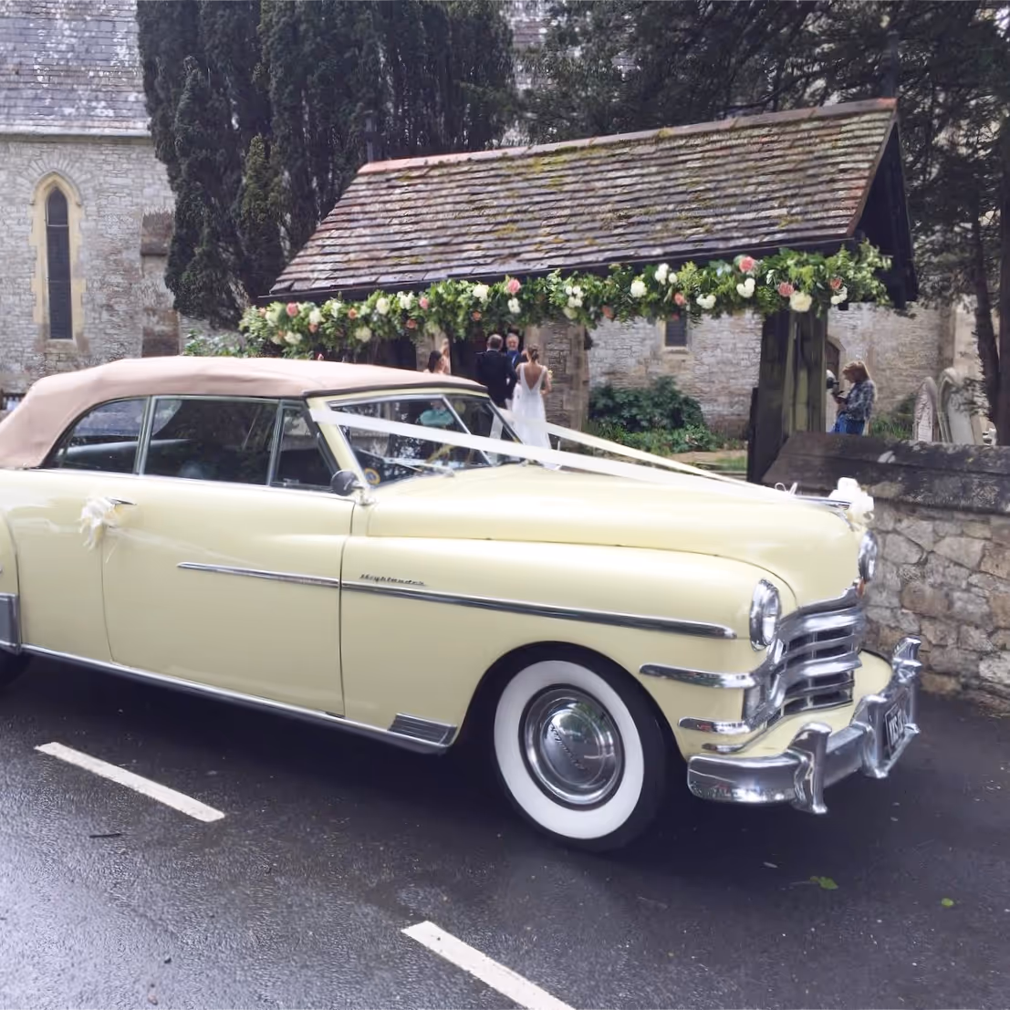 An American classic car in cream
