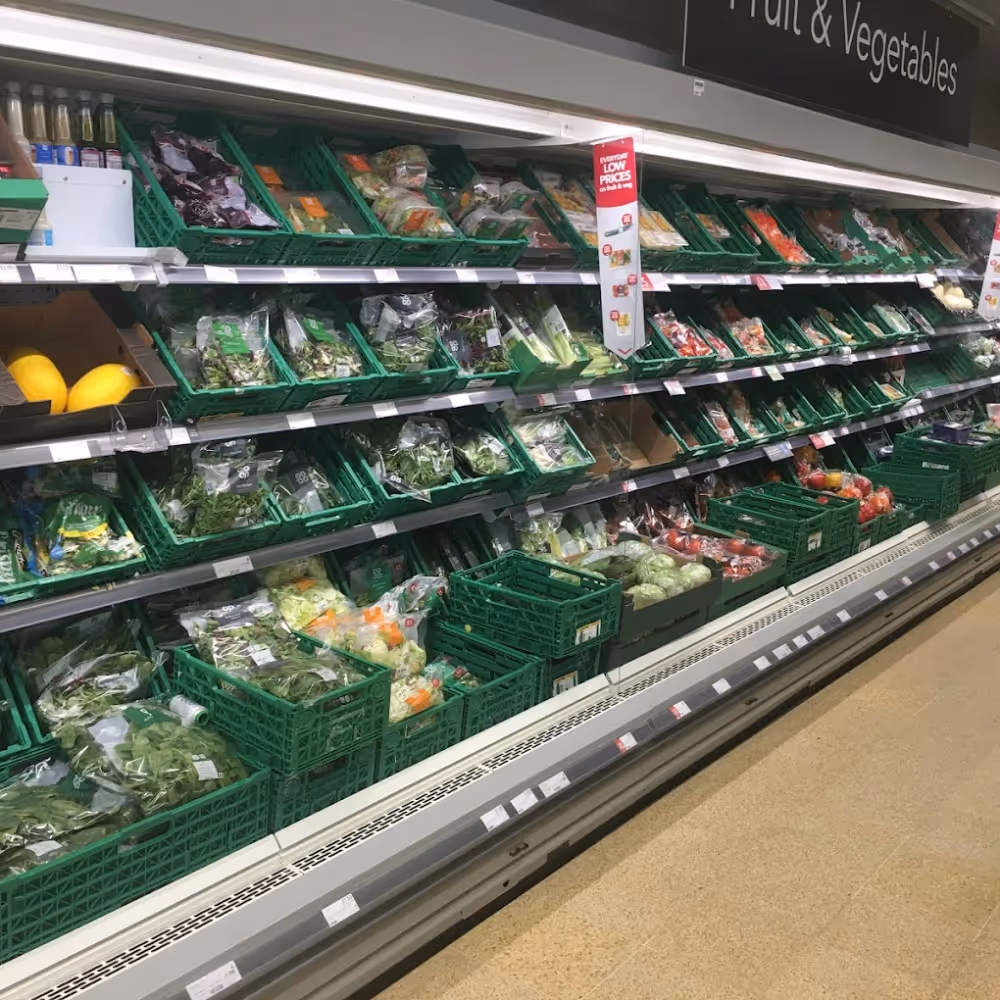 Fruit and veg display in a supermarket