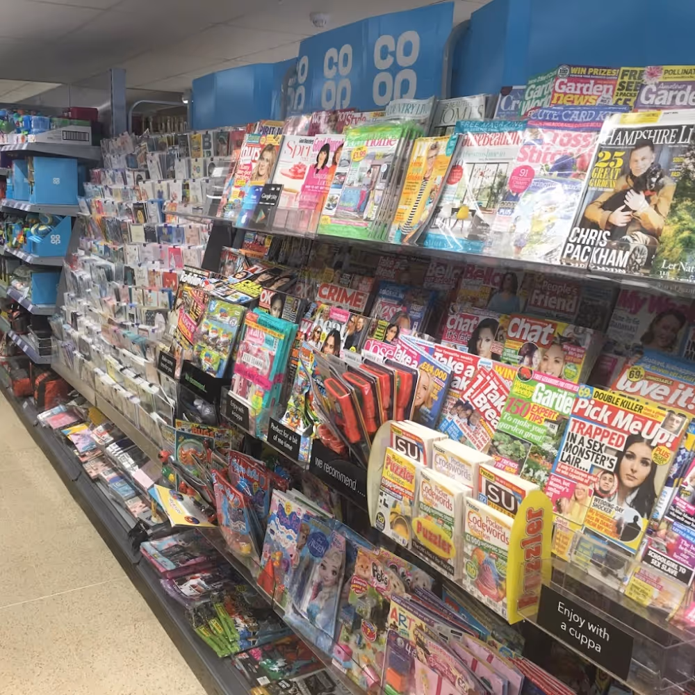 Magazine and greetings cards in a supermarket