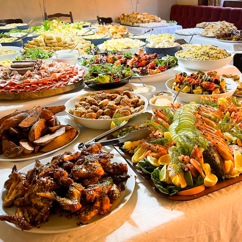 A buffet set up in a pub
