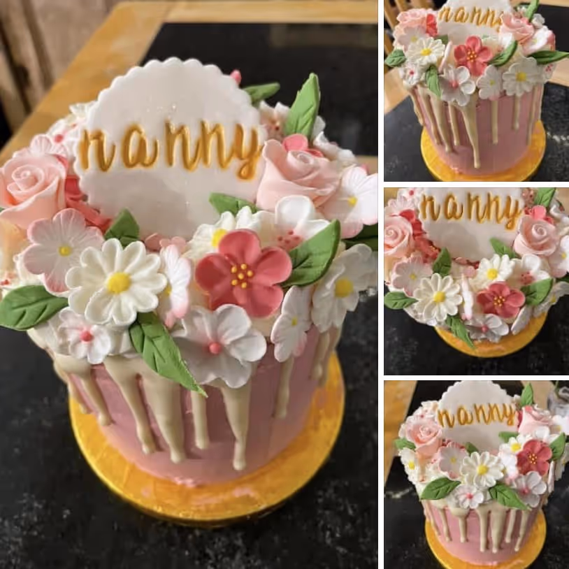 A decorated cake labelled nanny