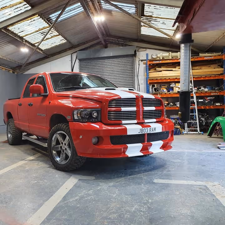 A large red American truck