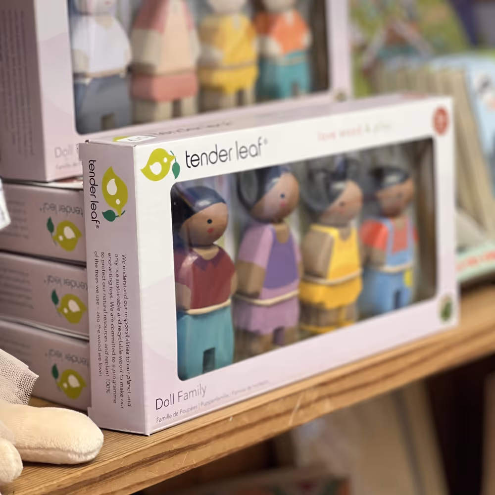 Toy dolls in a box, for sale in a shop