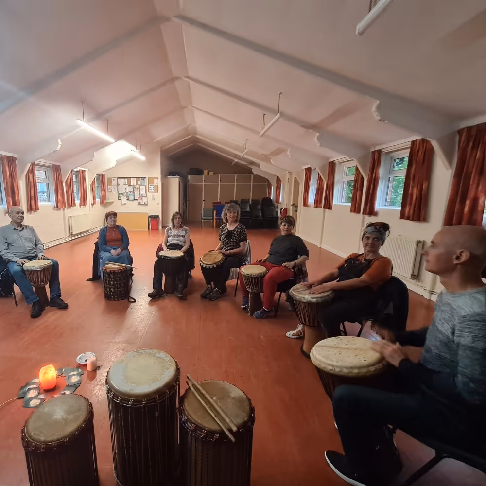 People at an African drum workshop