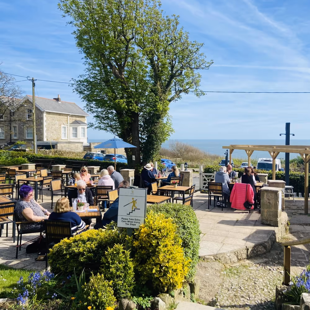 A pub garden looking towards the sea