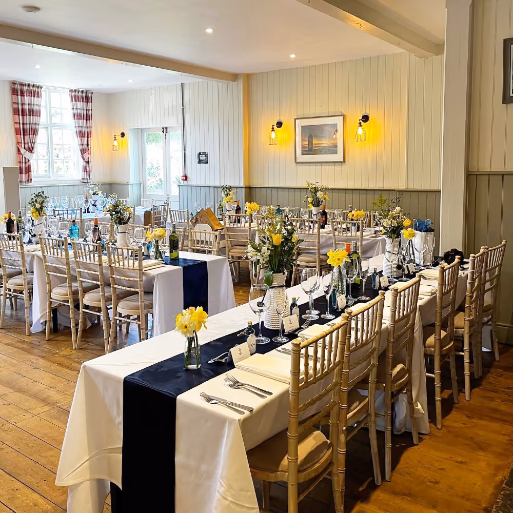 A room set up ready for a wedding banquet