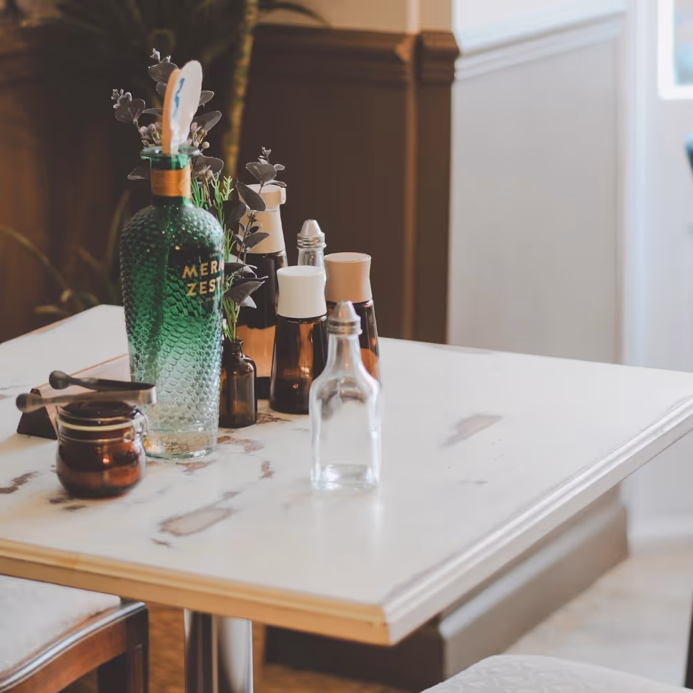A cafe table set ready for customers