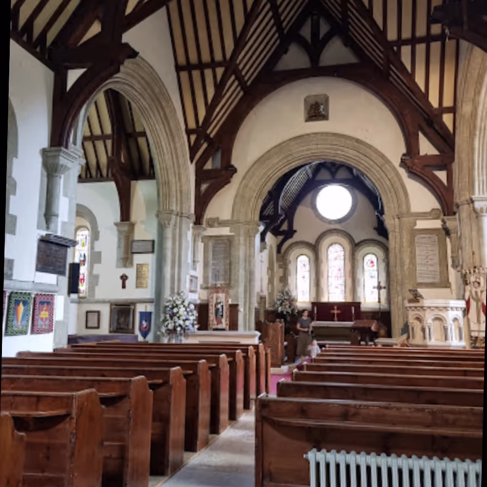 Inside an old stone church