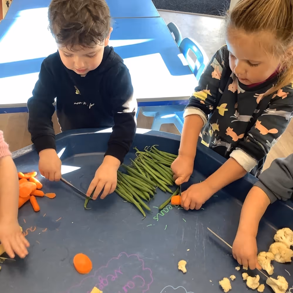 Kids learning to cut vegetables