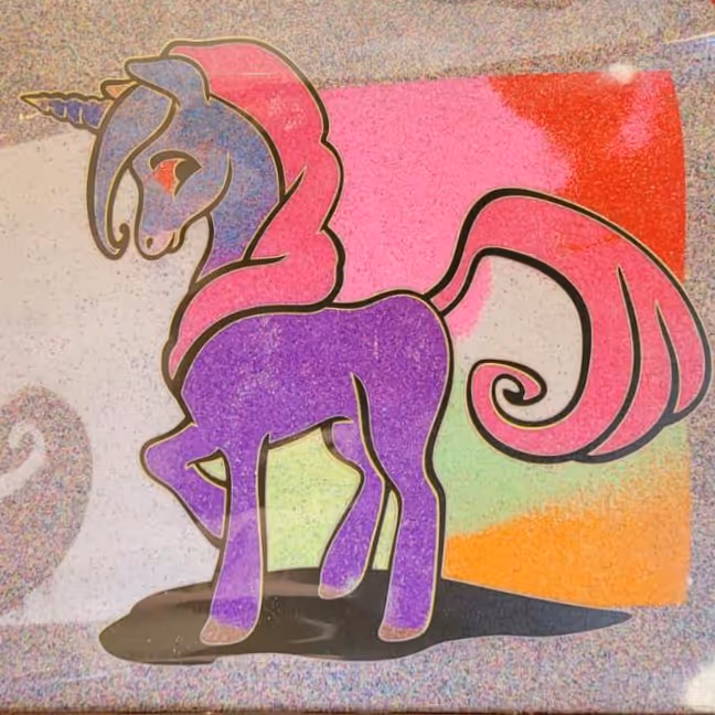 A unicorn sand art picture