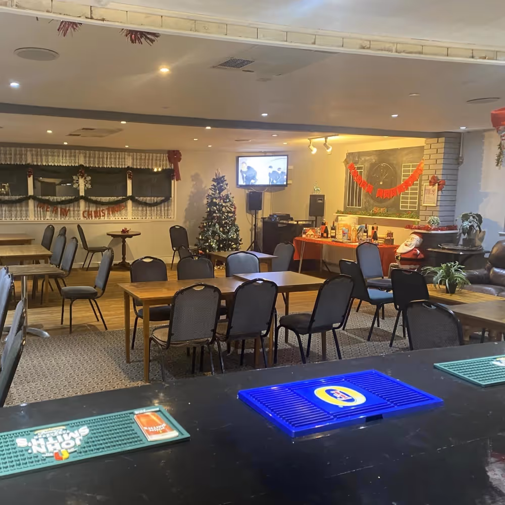 The lounge bar of a community hall