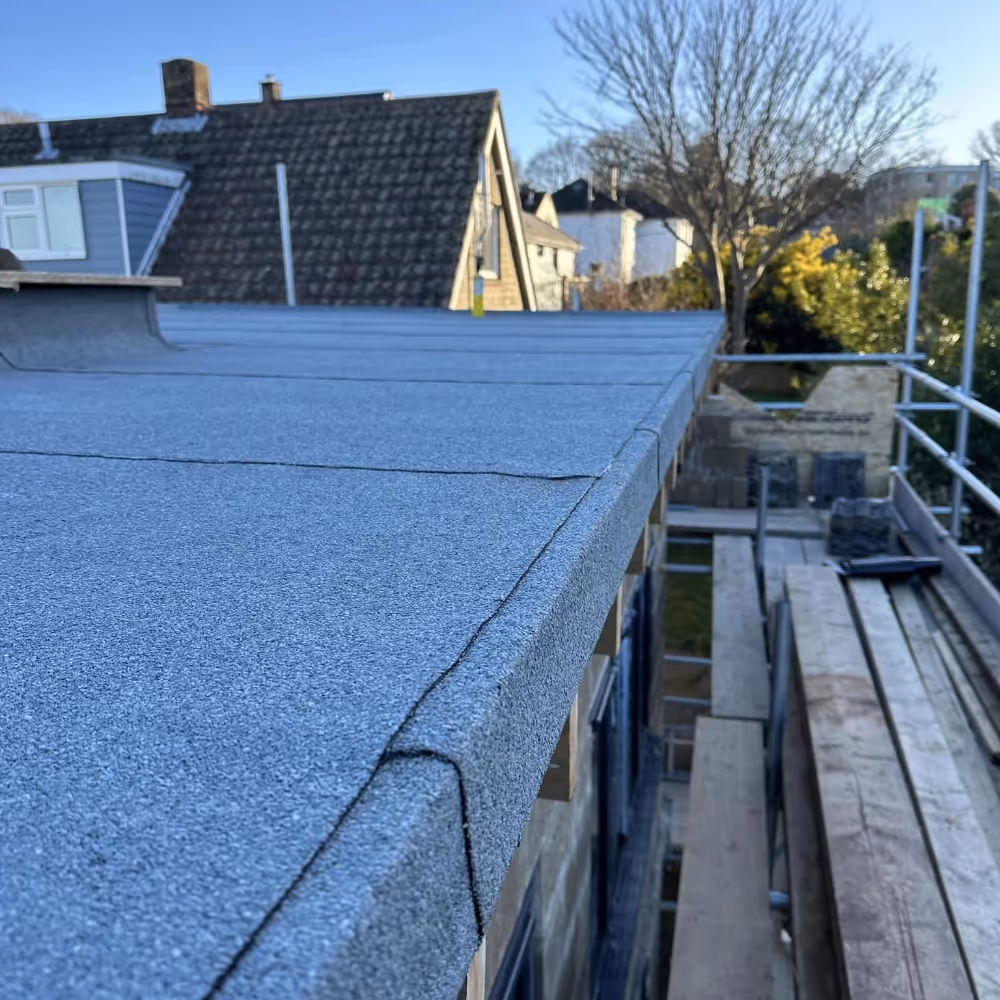A newly installed felt flat roof