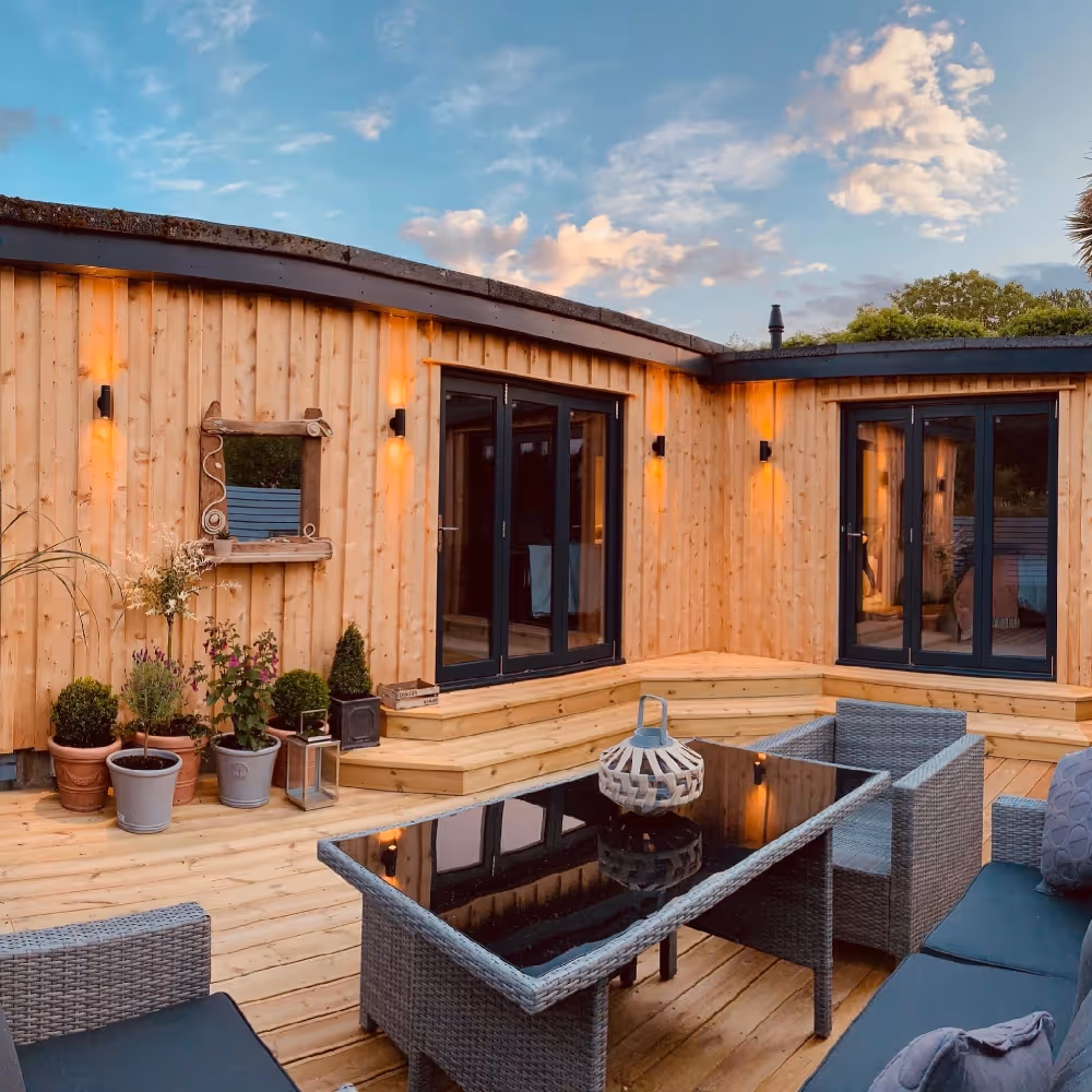 A wooden holiday lodge