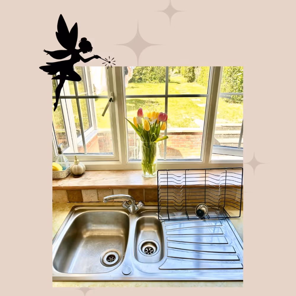 A photo featuring a sparkling clean sink