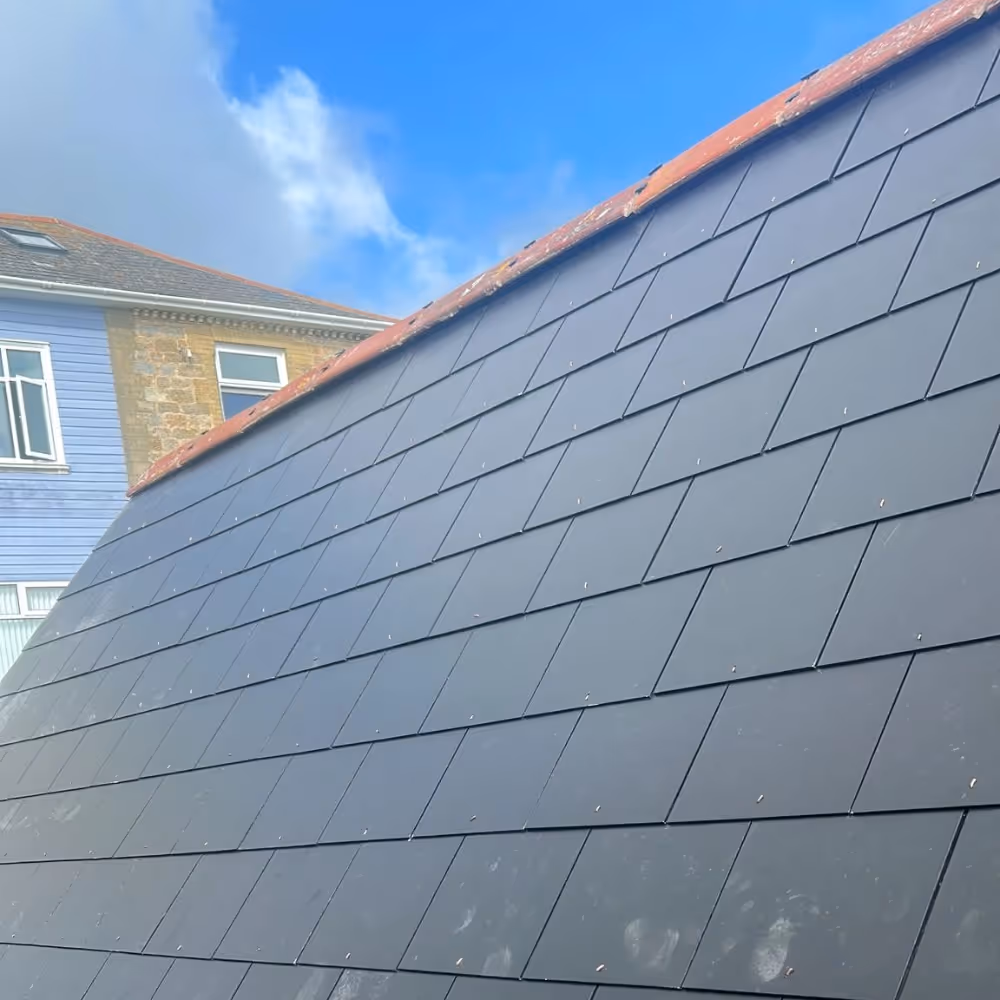 A newly installed slate roof