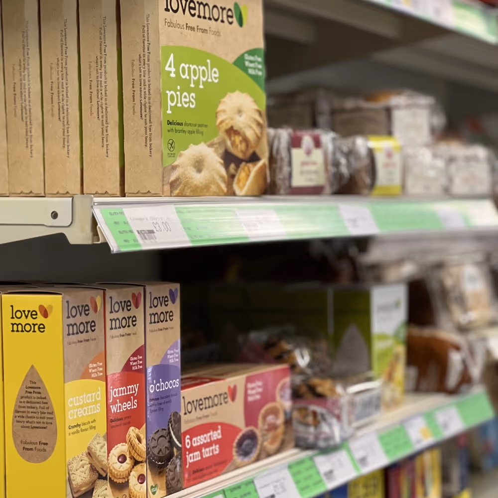 Goods on shelves in a grocery store