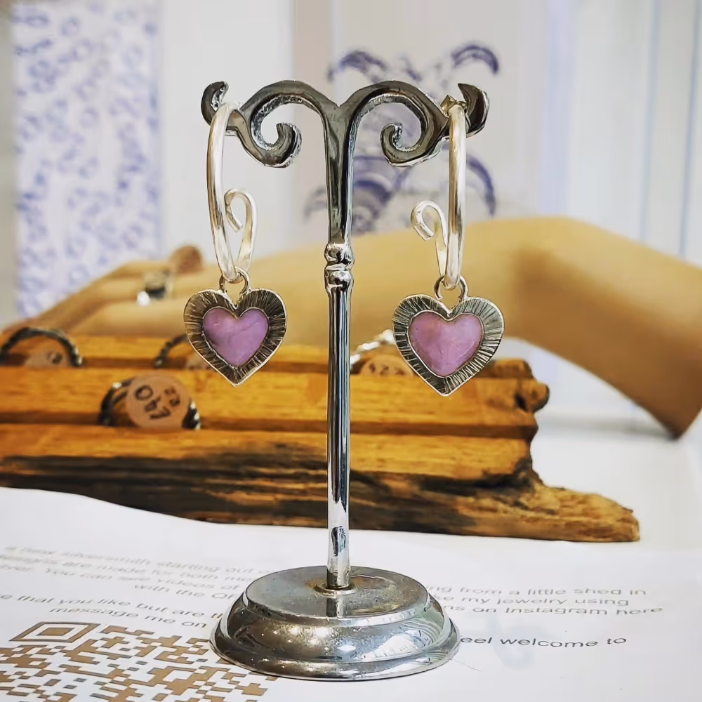 Sterling silver earrings with heart enamel drops