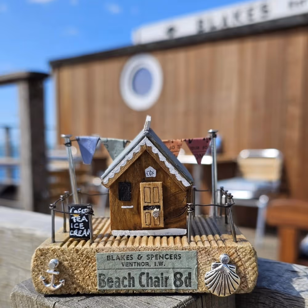 A driftwood beach hut
