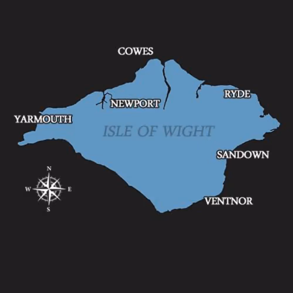 A map of the Isle of Wight showing the major towns