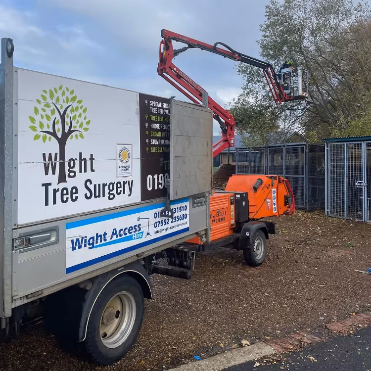 A tree surgeon's truck and cherry picker