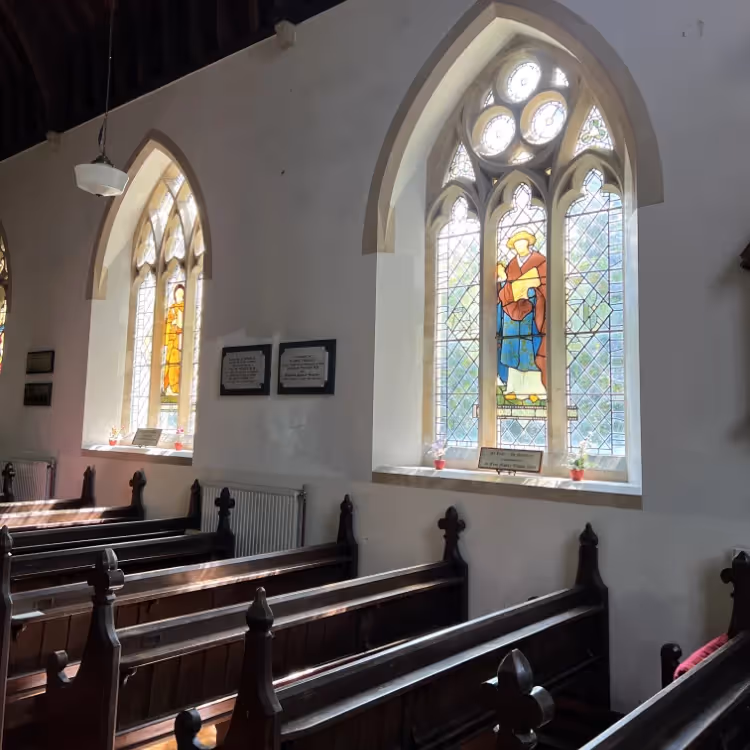 Stained glass windows inside an old church