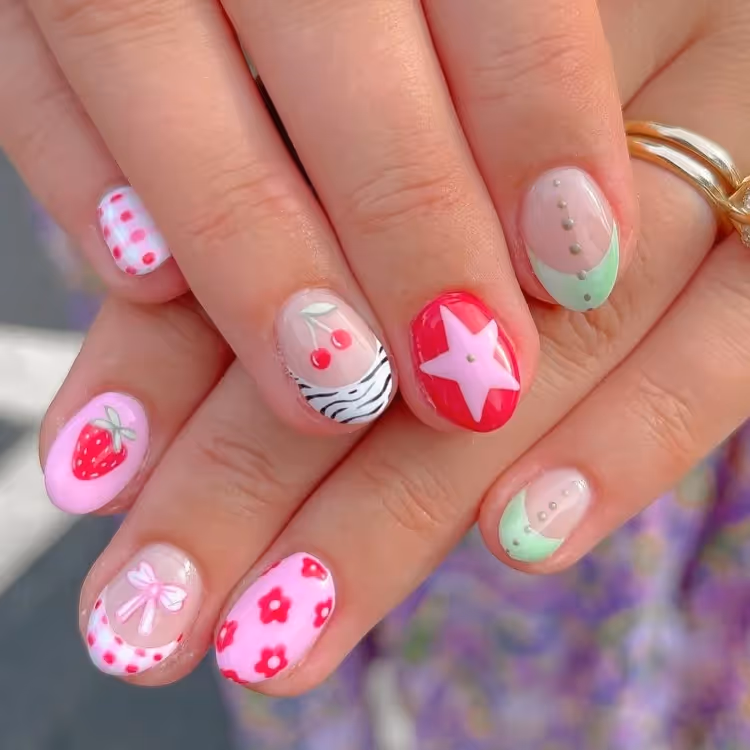 Manicured nails with decorative patterns
