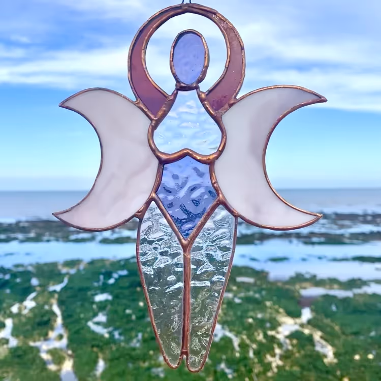 A woman depicted in stained glass