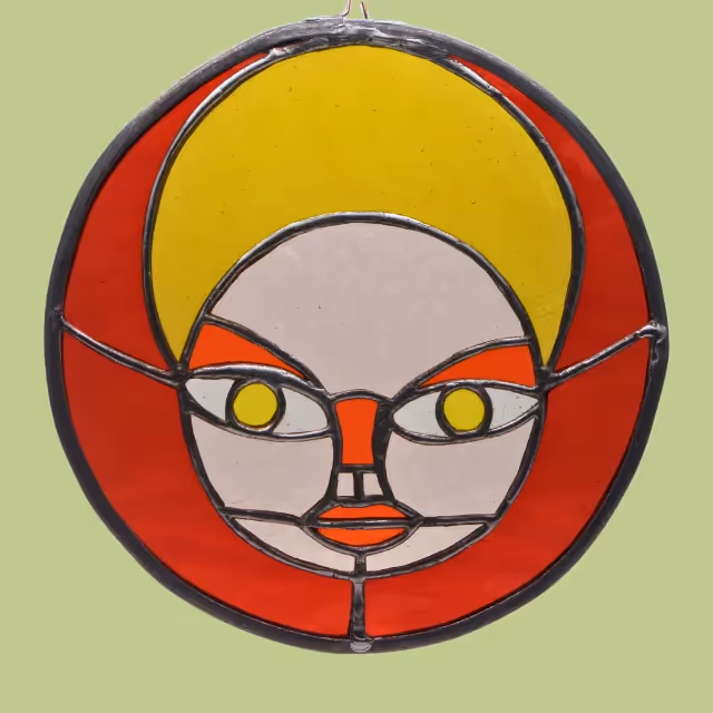 An abstract face in stained glass