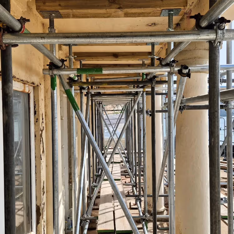 A complex scaffolding construction