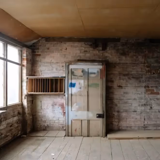 The bare interior of an old workshop