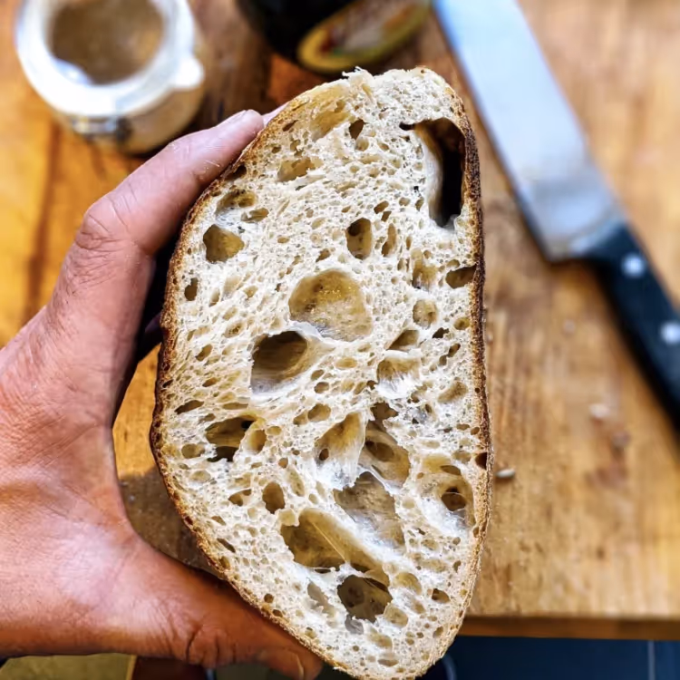 A slice of sourdough bread