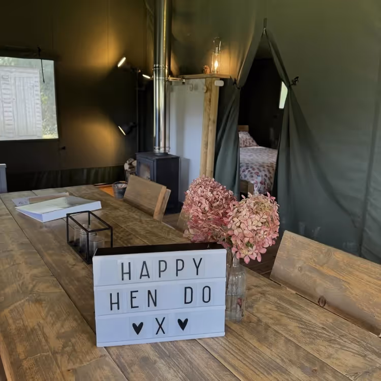 A hen do in a glamping tent